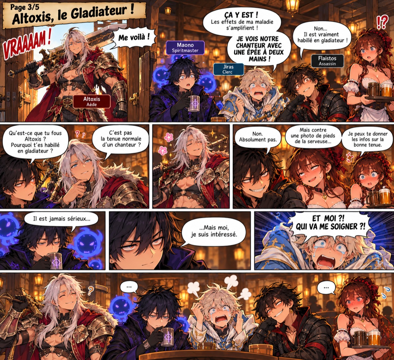 La bande du Discord réunie dans la taverne, illustration manga